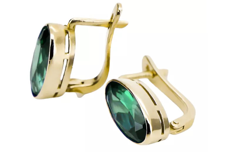 14K Yellow gold Emerald Earrings Vintage vec001y